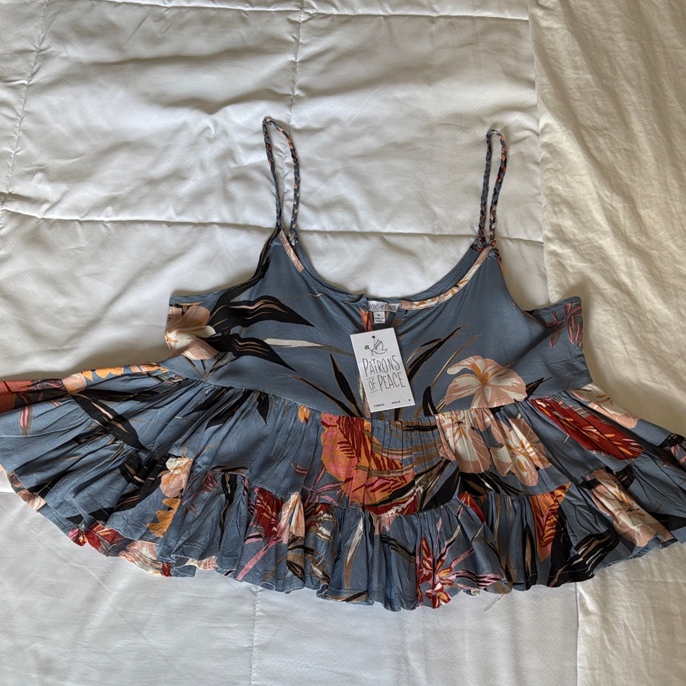 Patrons of Peace Greyish-Blue Floral Blouse